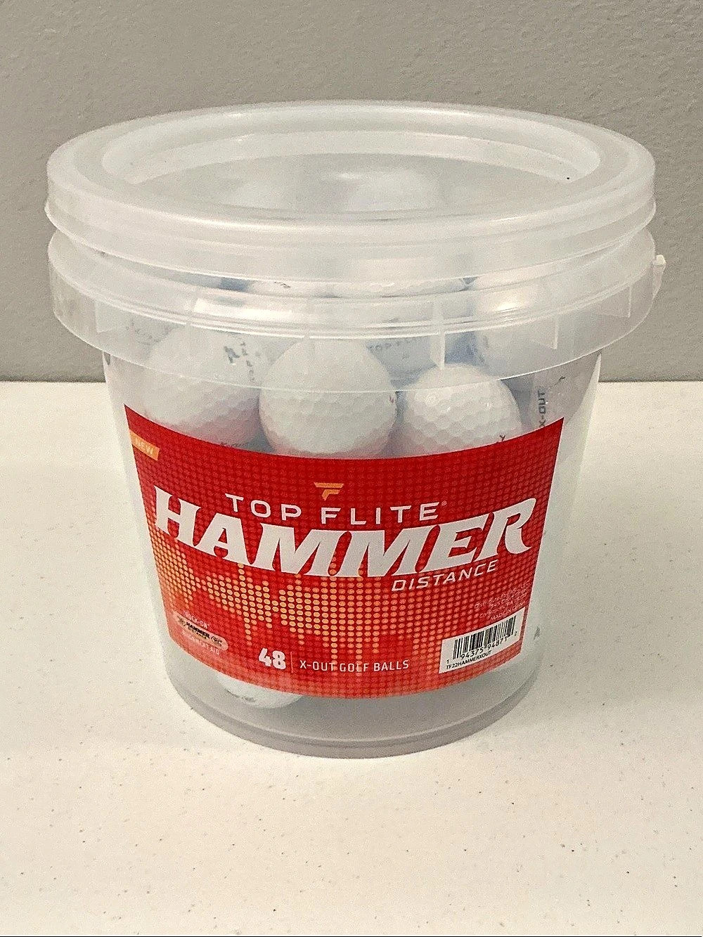 Top Flite Hammer Distance 48 X-Out Golf Balls in Bucket Like New